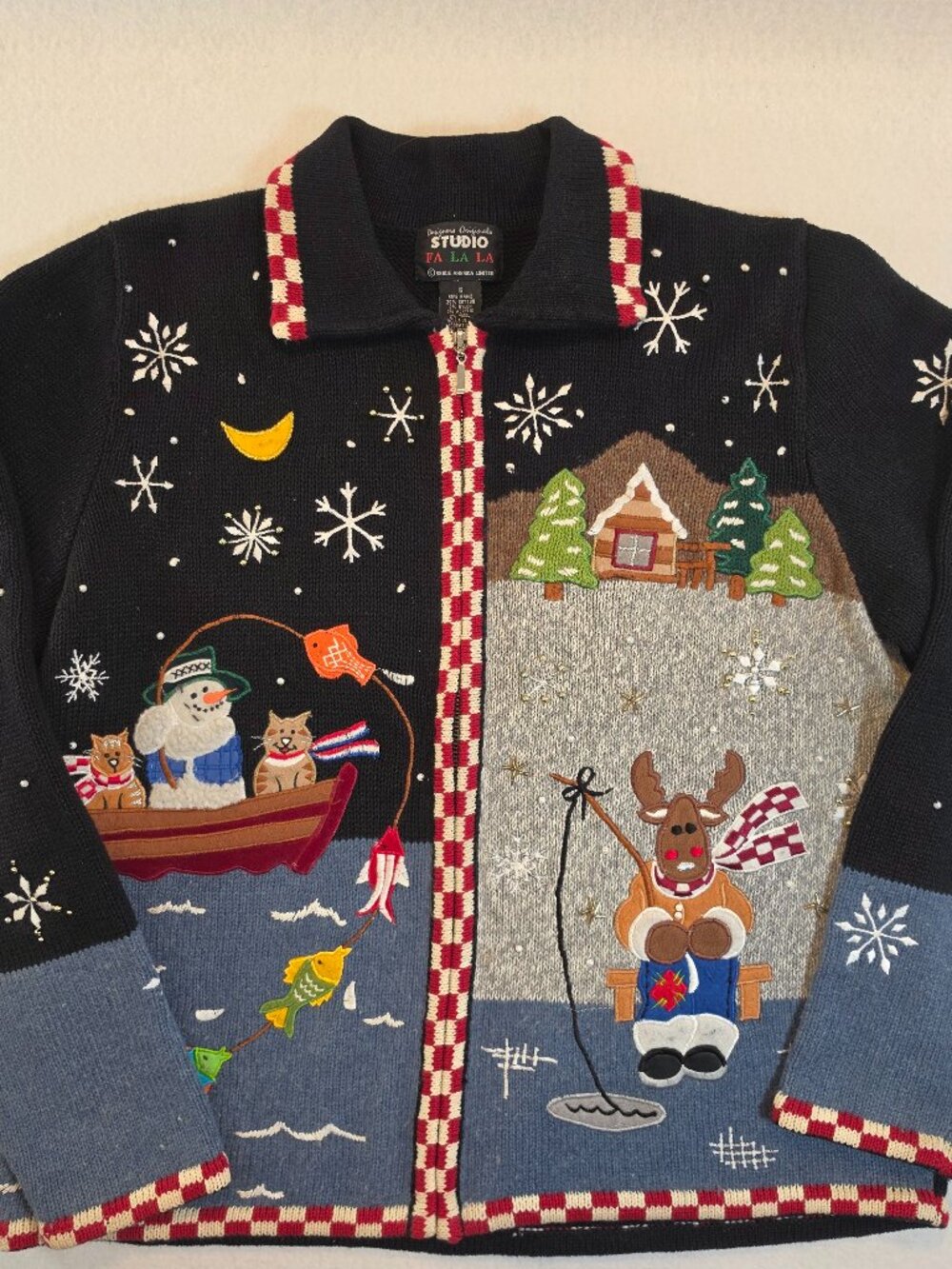 Vintage Christmas Funky Teacher Sweater Cardigan Designers Original Studio Small